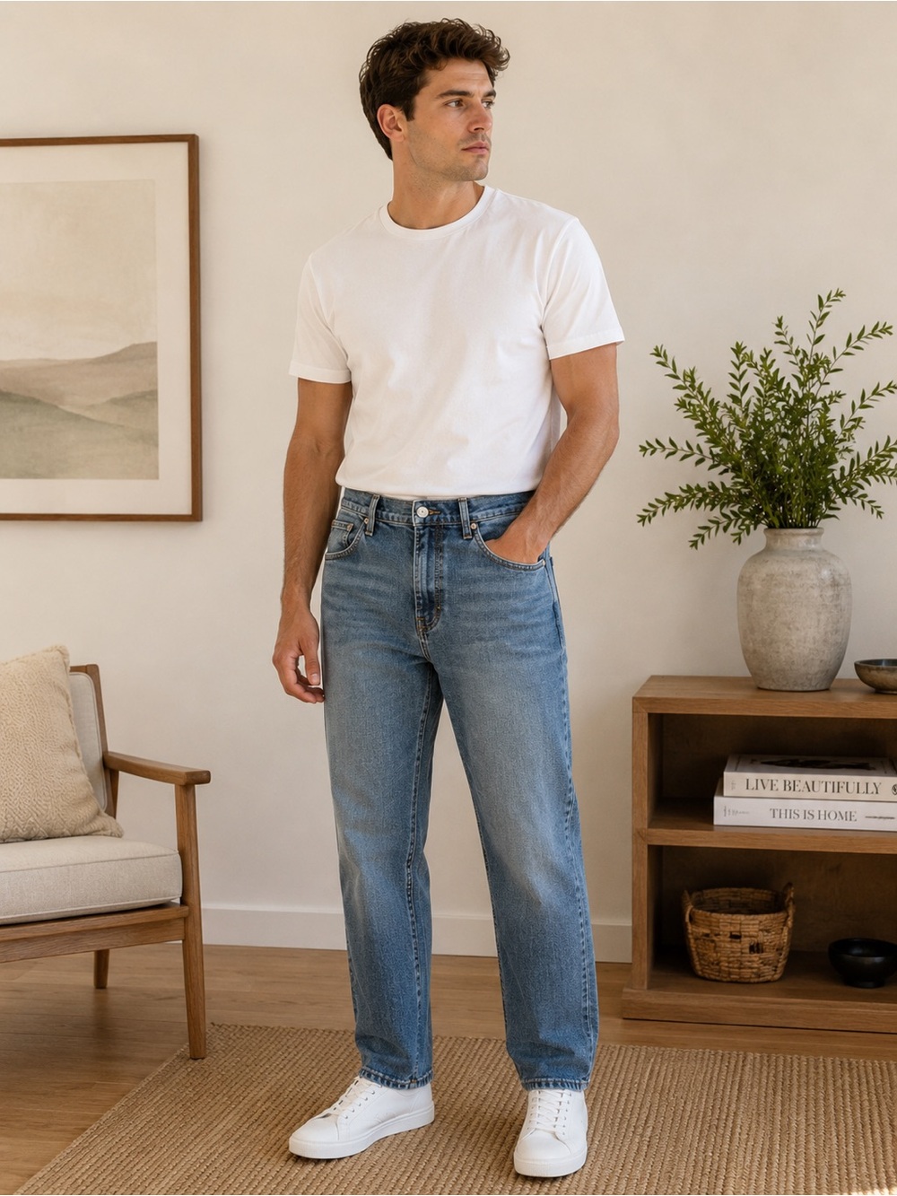 Lucky Brand Men’s Straight Jeans in Light Blue Denim